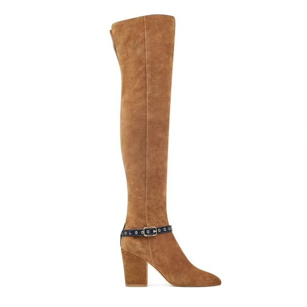 NINE WEST Sandro Thigh High Over the Knee Leather Suede Boots Block Heel 7.5